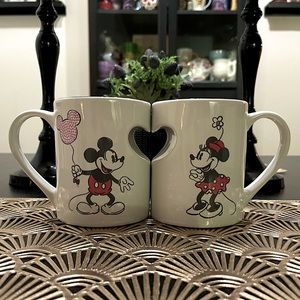 Disney Parks Pair Mickey Minnie Heart Mugs